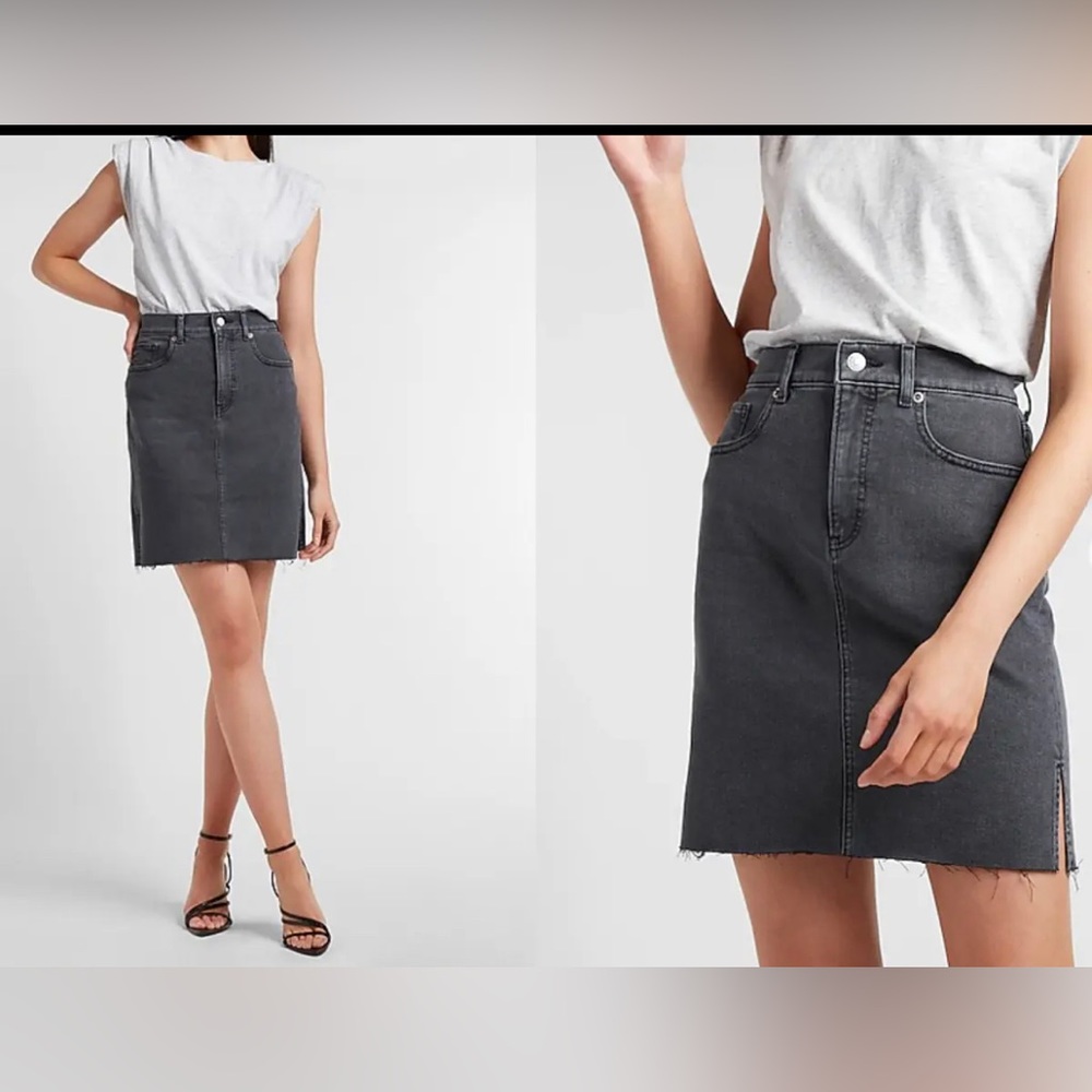 NWT Express High Waisted Black Raw Hem Denim Skirt Sz 0 XS